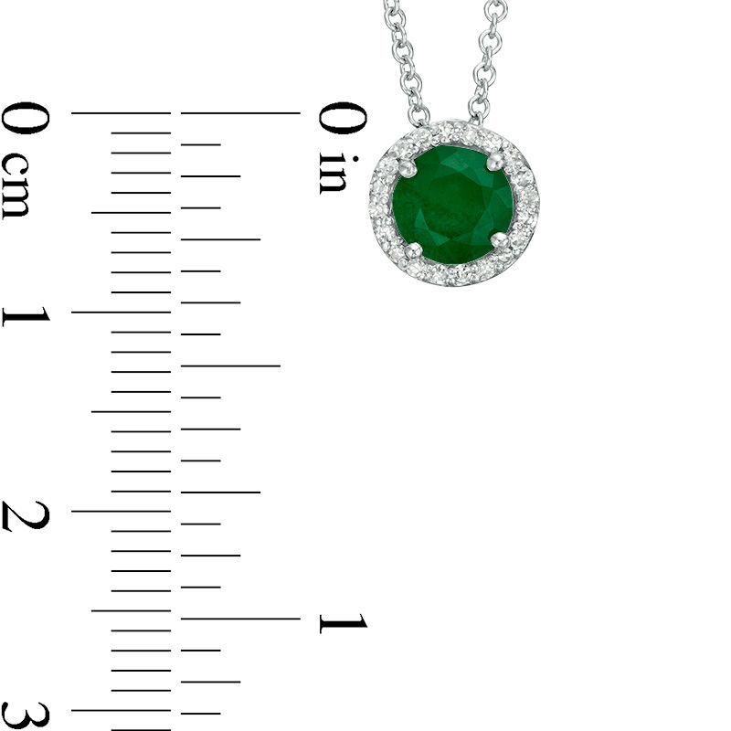 Main Image 3 of EFFY™ Collection 6.0mm Emerald and 0.08 CT. T.W. Diamond Frame Pendant in 14K White Gold