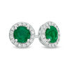 EFFY™ Collection 5.0mm Emerald and 0.12 CT. T.W. Diamond Frame Stud Earrings in 14K White Gold