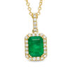 Thumbnail Image 0 of EFFY™ Collection Emerald-Cut Emerald and 0.13 CT. T.W. Diamond Frame Pendant in 14K Gold