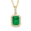 Thumbnail Image 1 of EFFY™ Collection Emerald-Cut Emerald and 0.13 CT. T.W. Diamond Frame Pendant in 14K Gold