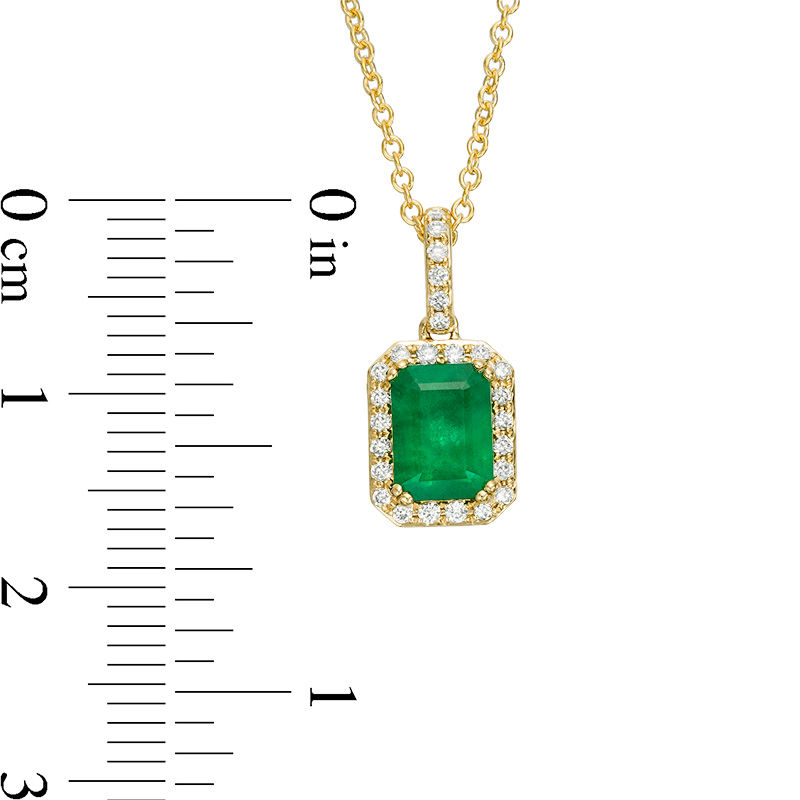 Main Image 3 of EFFY™ Collection Emerald-Cut Emerald and 0.13 CT. T.W. Diamond Frame Pendant in 14K Gold