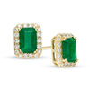 Thumbnail Image 1 of EFFY™ Collection Emerald-Cut Emerald and 0.18 CT. T.W. Diamond Frame Stud Earrings in 14K Gold