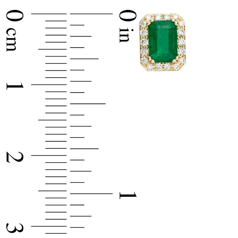 Main Image 3 of EFFY™ Collection Emerald-Cut Emerald and 0.18 CT. T.W. Diamond Frame Stud Earrings in 14K Gold