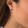 Thumbnail Image 2 of EFFY™ Collection 5.0mm Blue Sapphire and 0.12 CT. T.W. Diamond Frame Stud Earrings in 14K White Gold
