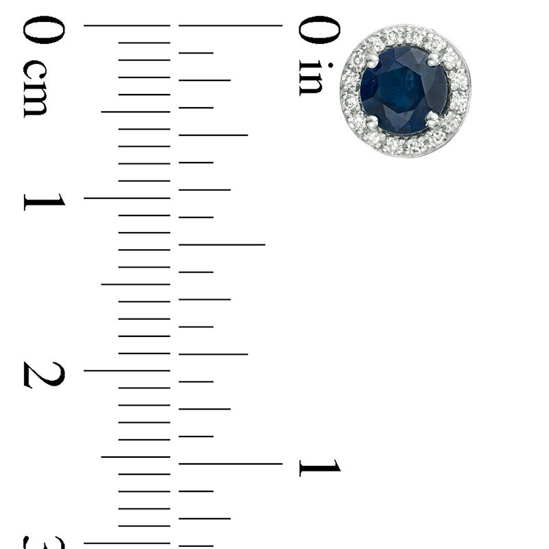 Main Image 3 of EFFY™ Collection 5.0mm Blue Sapphire and 0.12 CT. T.W. Diamond Frame Stud Earrings in 14K White Gold