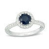 Thumbnail Image 0 of EFFY™ Collection 6.0mm Blue Sapphire and 0.33 CT. T.W. Diamond Frame Vintage-Style Ring in 14K White Gold