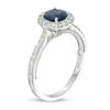 Thumbnail Image 2 of EFFY™ Collection 6.0mm Blue Sapphire and 0.33 CT. T.W. Diamond Frame Vintage-Style Ring in 14K White Gold