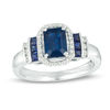 Thumbnail Image 0 of EFFY™ Collection Emerald-Cut Blue Sapphire and 0.19 CT. T.W. Diamond Frame Collar Ring in 14K White Gold