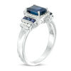 Thumbnail Image 3 of EFFY™ Collection Emerald-Cut Blue Sapphire and 0.19 CT. T.W. Diamond Frame Collar Ring in 14K White Gold