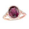 Thumbnail Image 0 of EFFY™ Collection Oval Rhodolite Garnet and 0.29 CT. T.W. Diamond Frame V-Sides Ring in 14K Rose Gold