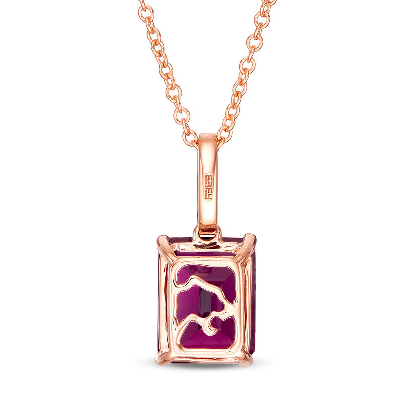 EFFY™ Collection Emerald-Cut Rhodolite Garnet and Diamond Accent Pendant in 14K Rose Gold