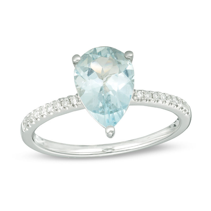 EFFY™ Collection Pear-Shaped Aquamarine and 0.07 CT. T.W. Diamond Ring in 14K White Gold