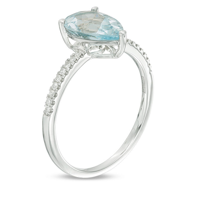 EFFY™ Collection Pear-Shaped Aquamarine and 0.07 CT. T.W. Diamond Ring in 14K White Gold
