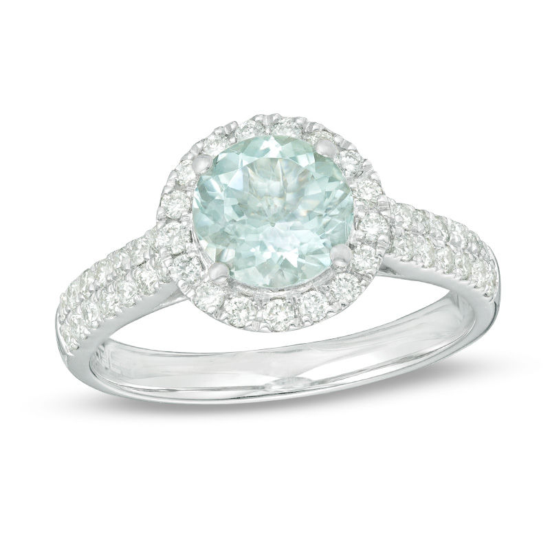 EFFY™ Collection 7.0mm Aquamarine and 0.44 CT. T.W. Diamond Frame Ring in 14K White Gold