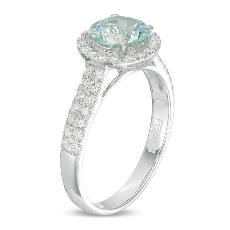 EFFY™ Collection 7.0mm Aquamarine and 0.44 CT. T.W. Diamond Frame Ring in 14K White Gold