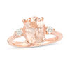 Thumbnail Image 0 of EFFY™ Collection Oval Morganite and 0.11 CT. T.W. Diamond Three Stone Ring in 14K Rose Gold