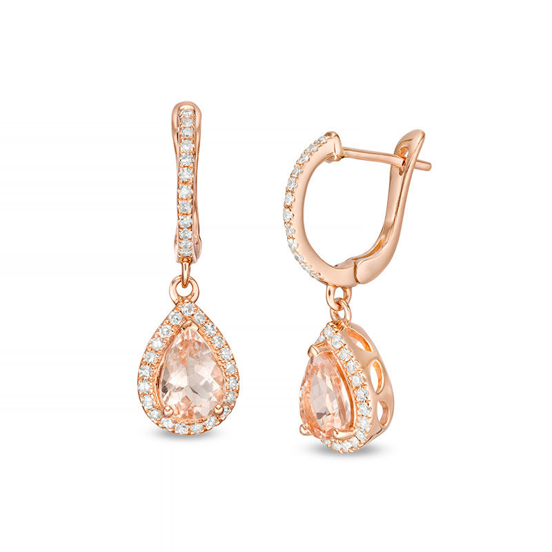 EFFY™ Collection Pear-Shaped Morganite and 0.25 CT. T.W. Diamond Frame Drop Earrings in 14K Rose Gold