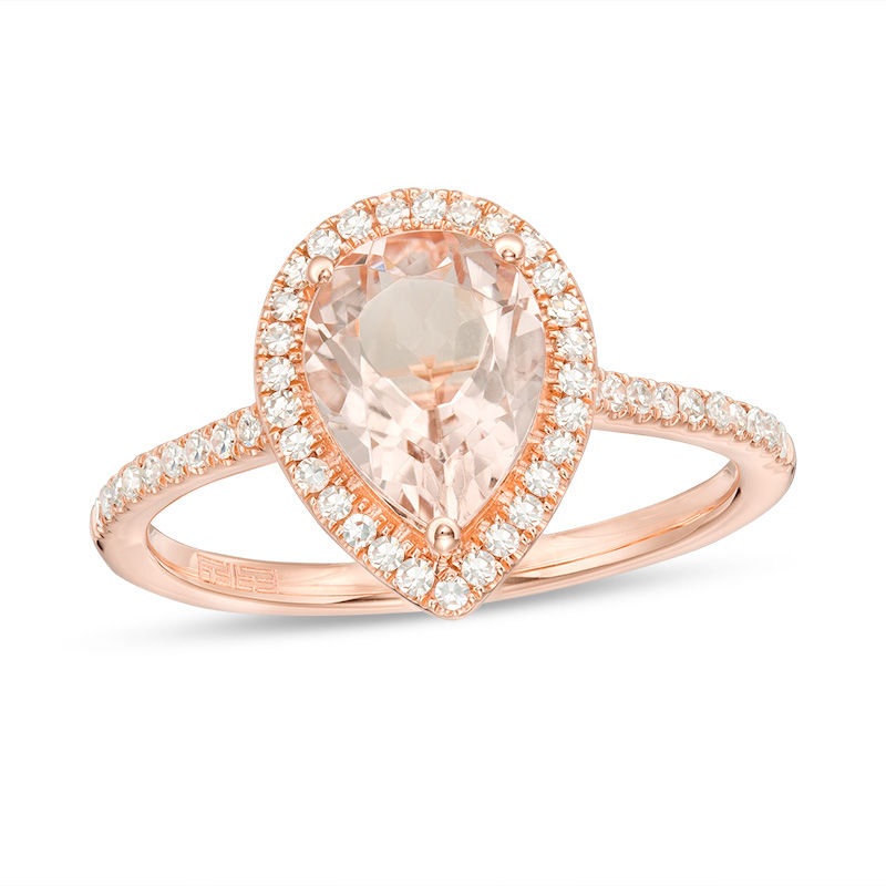 EFFY™ Collection Pear-Shaped Morganite and 0.20 CT. T.W. Diamond Frame Ring in 14K Rose Gold