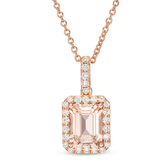 EFFY™ Collection Emerald-Cut Morganite and 0.20 CT. T.W. Diamond Frame ...