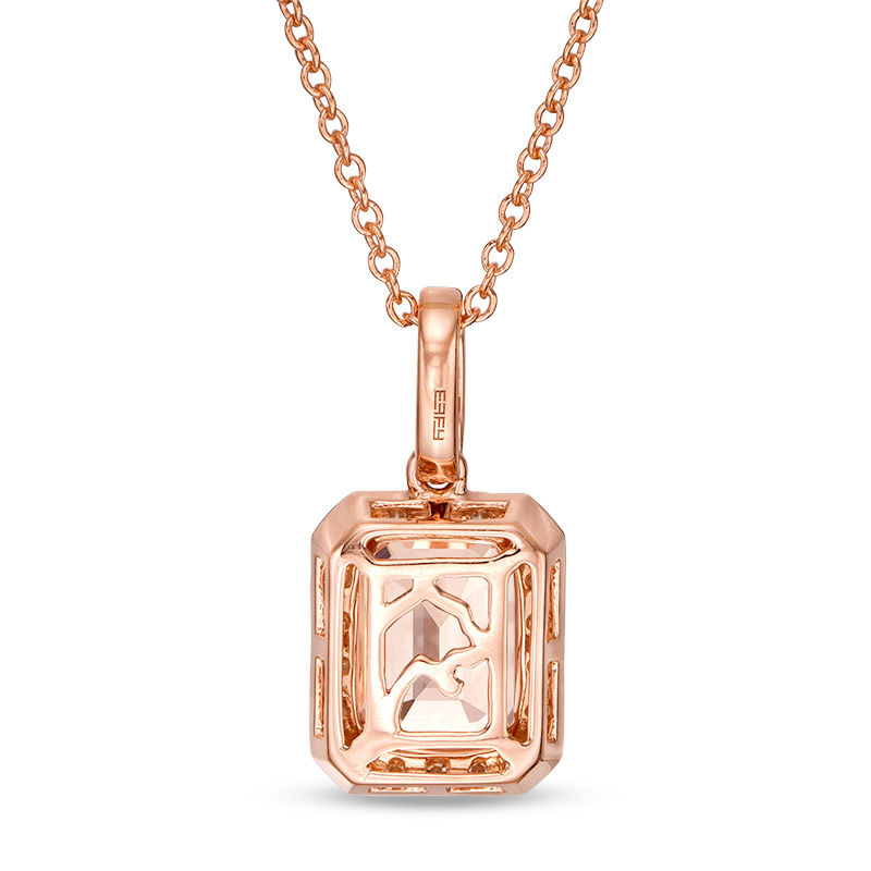 EFFY™ Collection Emerald-Cut Morganite and 0.20 CT. T.W. Diamond Frame Pendant in 14K Rose Gold