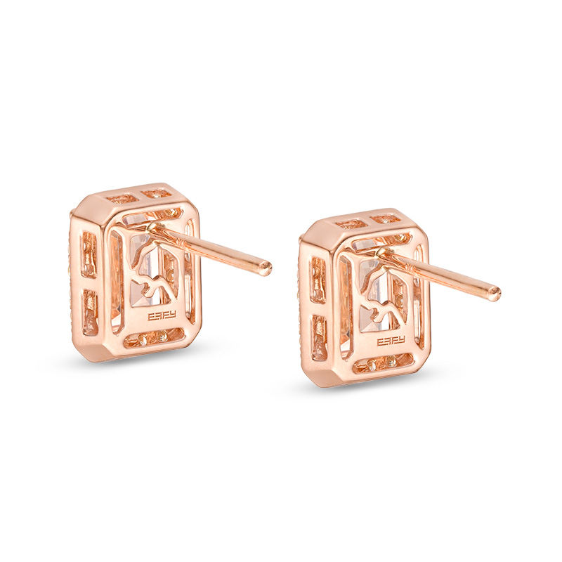 Main Image 3 of EFFY™ Collection Emerald-Cut Morganite and 0.25 CT. T.W. Diamond Frame Stud Earrings in 14K Rose Gold
