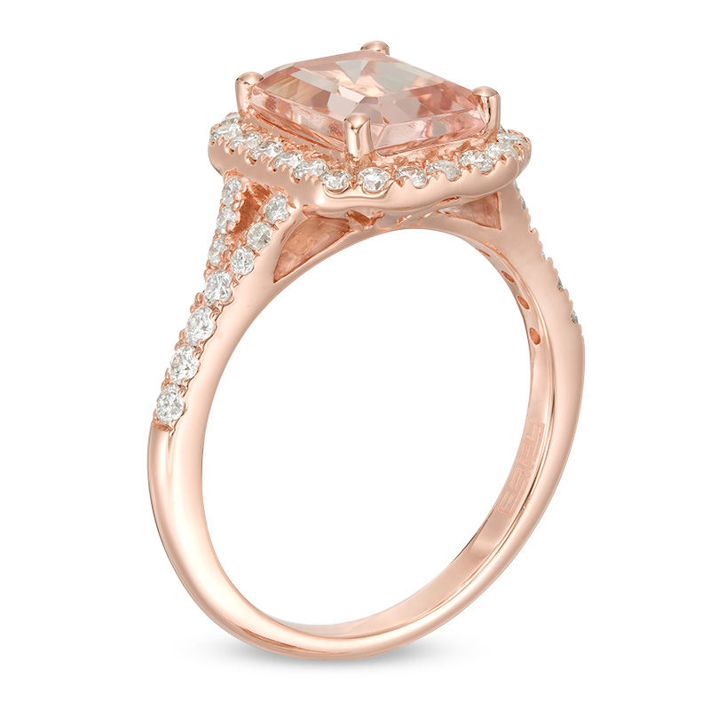 EFFY™ Collection Emerald-Cut Morganite and 0.48 CT. T.W. Diamond Frame Ring in 14K Rose Gold
