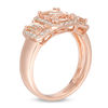 Thumbnail Image 2 of EFFY™ Collection Emerald-Cut Morganite and 0.30 CT. T.W. Diamond Three Stone Frame Ring in 14K Rose Gold