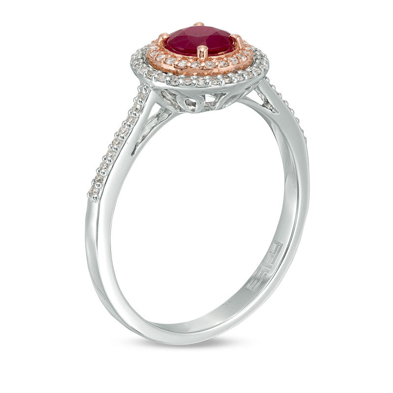 EFFY™ Collection 5.0mm Ruby and 0.20 CT. T.W. Diamond Double Frame Ring in 14K Two-Tone Gold