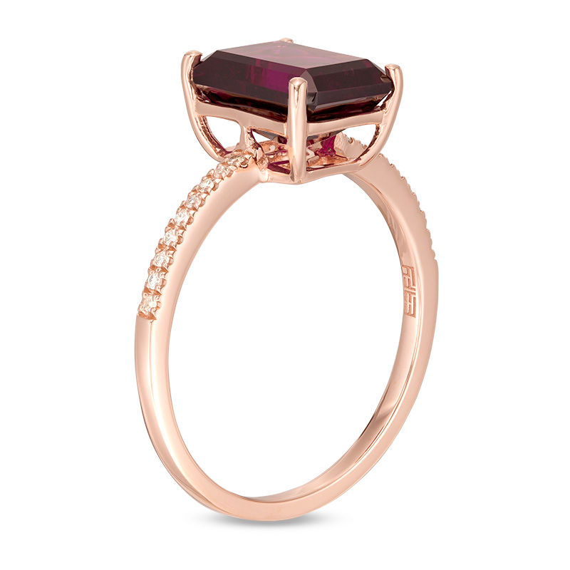 Main Image 3 of EFFY™ Collection Emerald-Cut Rhodolite Garnet and 0.07 CT. T.W. Diamond Ring in 14K Rose Gold