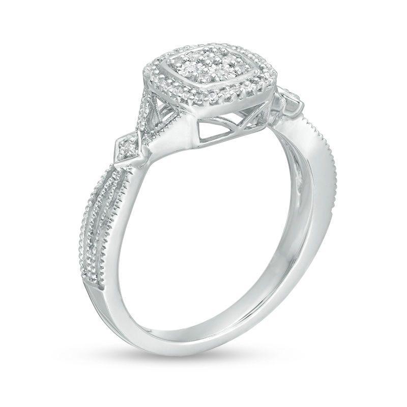 Main Image 3 of 0.115 CT. T.W. Composite Diamond Cushion Frame Vintage-Style Ring in Sterling Silver