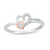 Thumbnail Image 0 of 0.085 CT. T.W. Diamond Double Hearts Ring in Sterling Silver and 10K Rose Gold