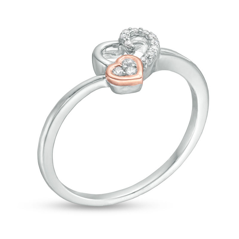 0.085 CT. T.W. Diamond Double Hearts Ring in Sterling Silver and 10K Rose Gold