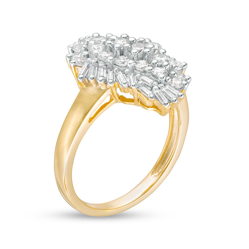 0.95 CT. T.W. Baguette and Round Composite Cascade Diamond Ring in 10K Gold