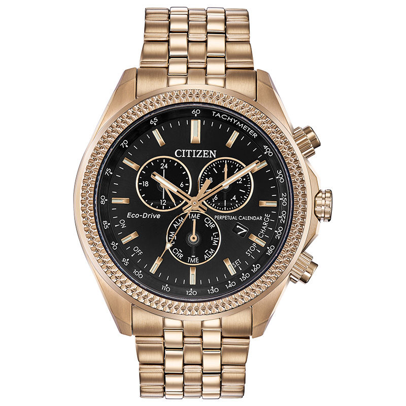 Men's Citizen Eco-Drive® Brycen Chronograph Rose-Tone IP Watch with Black Dial (Model: BL5563-58E)|Peoples Jewellers