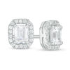 Thumbnail Image 1 of 0.45 CT. T.W. Certified Emerald-Cut Diamond Octagon Frame Stud Earrings in 14K White Gold (I/I1)
