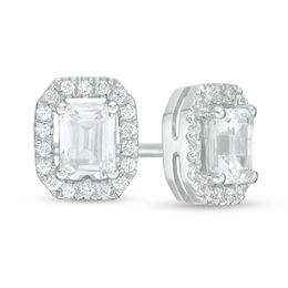 0.45 CT. T.W. Certified Emerald-Cut Diamond Octagon Frame Stud Earrings in 14K White Gold (I/I1)