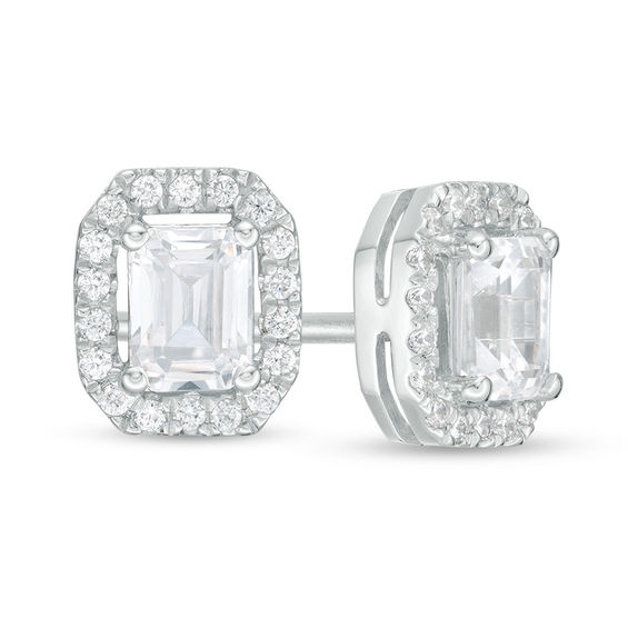0.45 CT. T.W. Certified Emerald-Cut Diamond Octagon Frame Stud Earrings in 14K White Gold (I/I1)