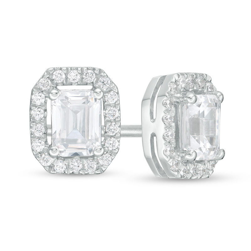 0.45 CT. T.W. Certified Emerald-Cut Diamond Octagon Frame Stud Earrings in 14K White Gold (I/I1)