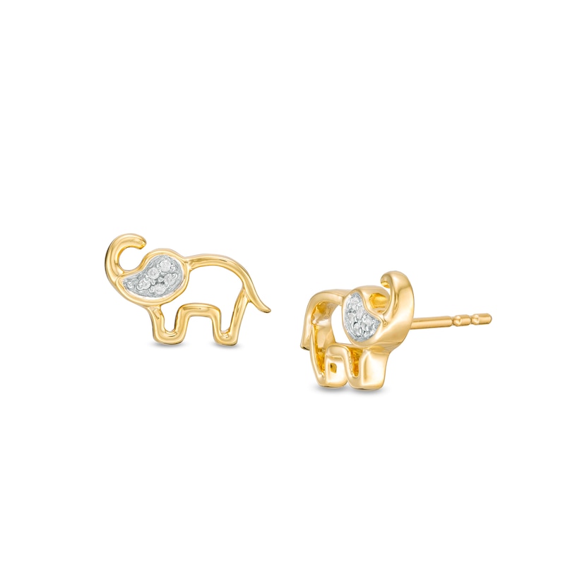Main Image 1 of Diamond Accent Elephant Stud Earrings in Sterling Silver and 14K Gold Plate
