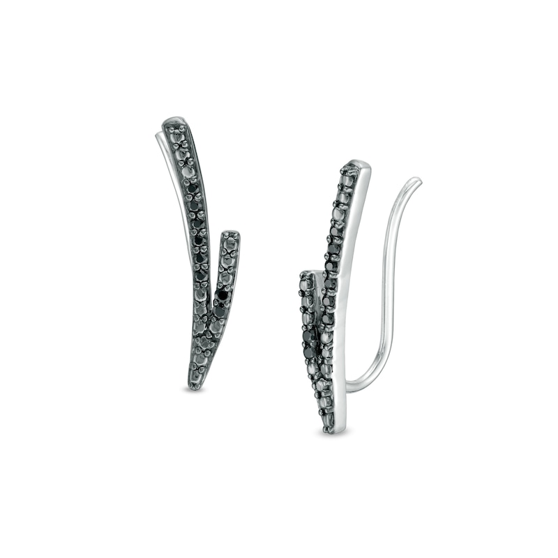 0.085 CT. T.W. Black Diamond Split Curve Crawler Earrings in 10K White Gold