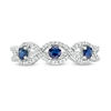 Thumbnail Image 4 of 3.0mm Blue Sapphire and 0.15 CT. T.W. Diamond Three Stone Twist Shank Stackable Band in 10K White Gold