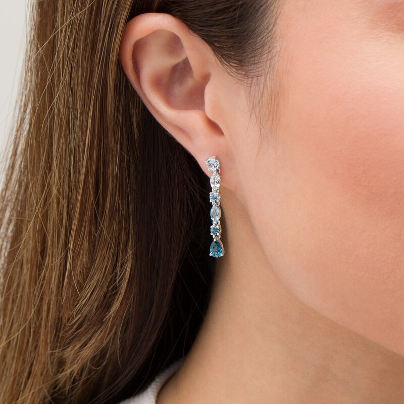Main Image 2 of Multi-Shaped Blue Topaz Linear Drop Earrings in Sterling Silver