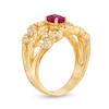 Thumbnail Image 2 of Oval Ruby and 0.67 CT. T.W. Diamond Triple Row Split Shank Vintage-Style Ring in 10K Gold