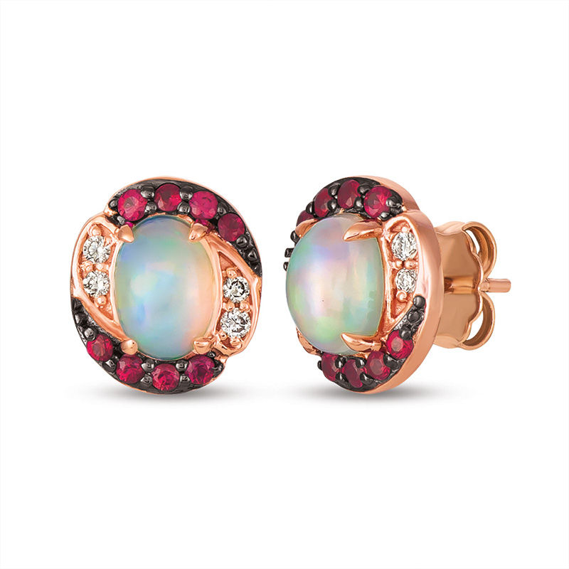 Le Vian® Neopolitan Opal™, Passion Ruby™ and 0.07 CT. T.W. Crème Brûlée Diamonds™ Stud Earrings in 14K Strawberry Gold™|Peoples Jewellers