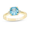 Thumbnail Image 1 of 7.0mm Asscher-Cut Swiss Blue Topaz and 0.05 CT. T.W. Diamond Tri-Sides Ring in 10K Gold