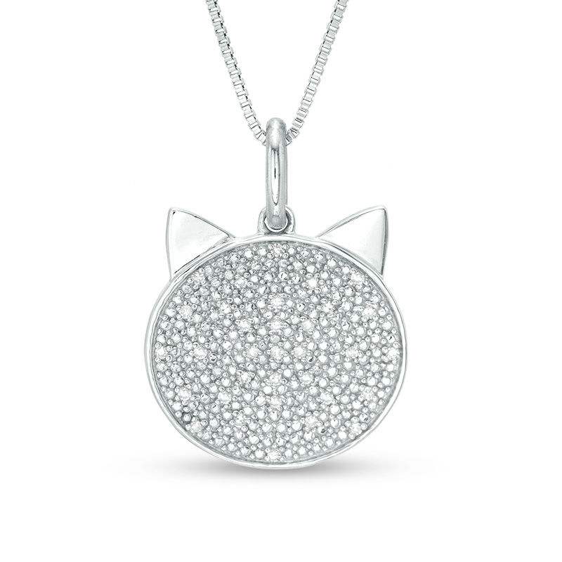 Main Image 1 of 0.10 CT. T.W. Diamond Cat Face Pendant in Sterling Silver