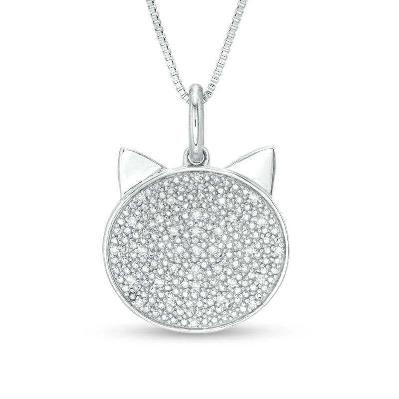 0.10 CT. T.W. Diamond Cat Face Pendant in Sterling Silver