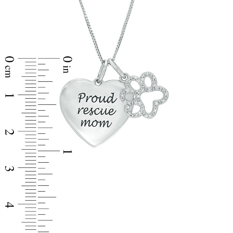 Main Image 2 of 0.10 CT. T.W. Diamond Paw Print Outline and "Proud rescue mom" Heart Charm Pendant in Sterling Silver