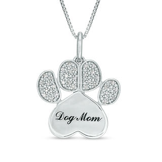 0.10 CT. T.W. Diamond Paw Print and "Dog Mom" Pendant in Sterling Silver