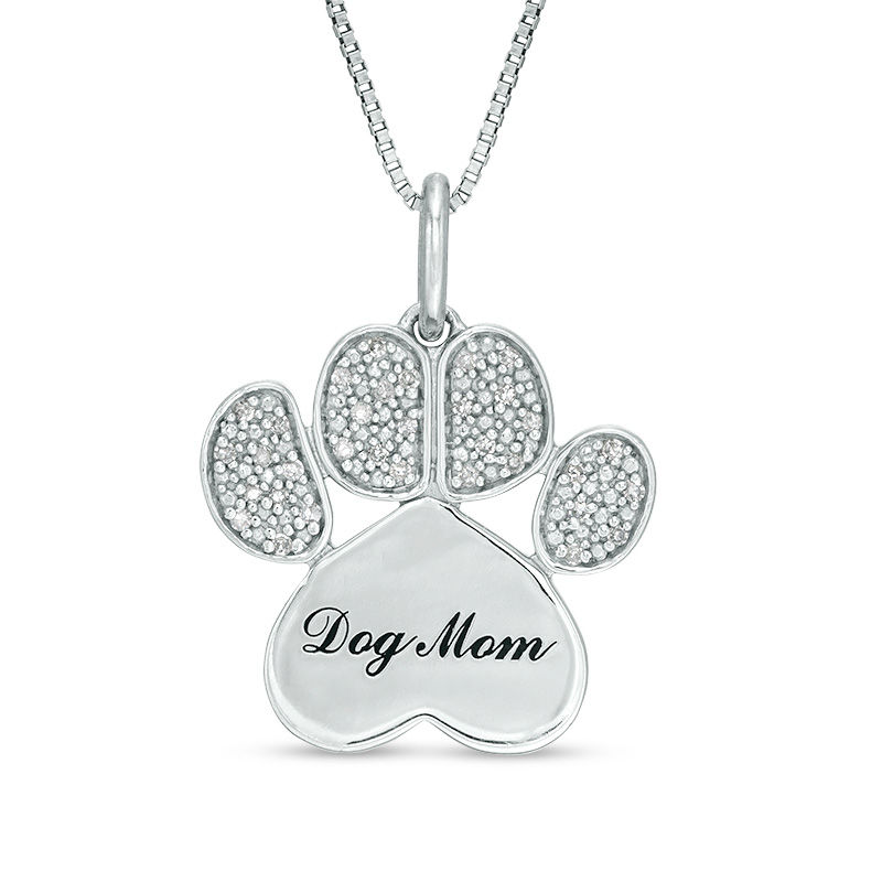 0.10 CT. T.W. Diamond Paw Print and "Dog Mom" Pendant in Sterling Silver